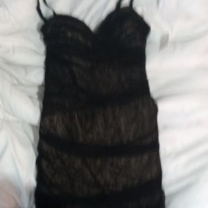 Bcbg max and cleo black floral lace and tan dress